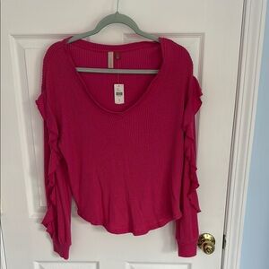 Women's Pink Ruffle Sleeve Top